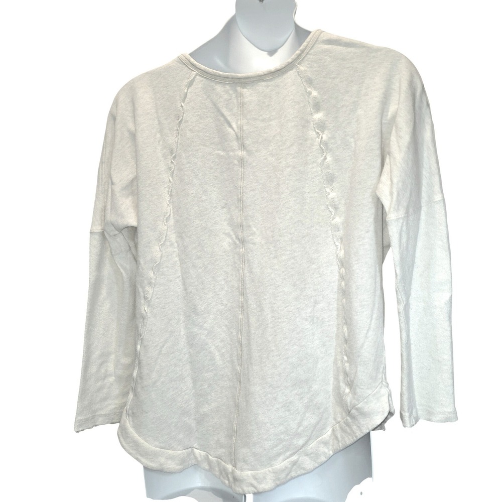 Free People Mix Media Tunic Pullover Sweatshirt Top Sz Medium Cream Oversized - Picture 4 of 15